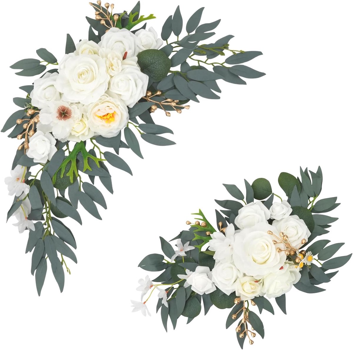 2 stuks kunstbruiloftsboog, bloemenset, bloemenslinger, kunstbloemen, slinger, kunstbloemen, bruiloftsbloemen, decoratie voor welkomstbord, bruiloft, feest, wit
