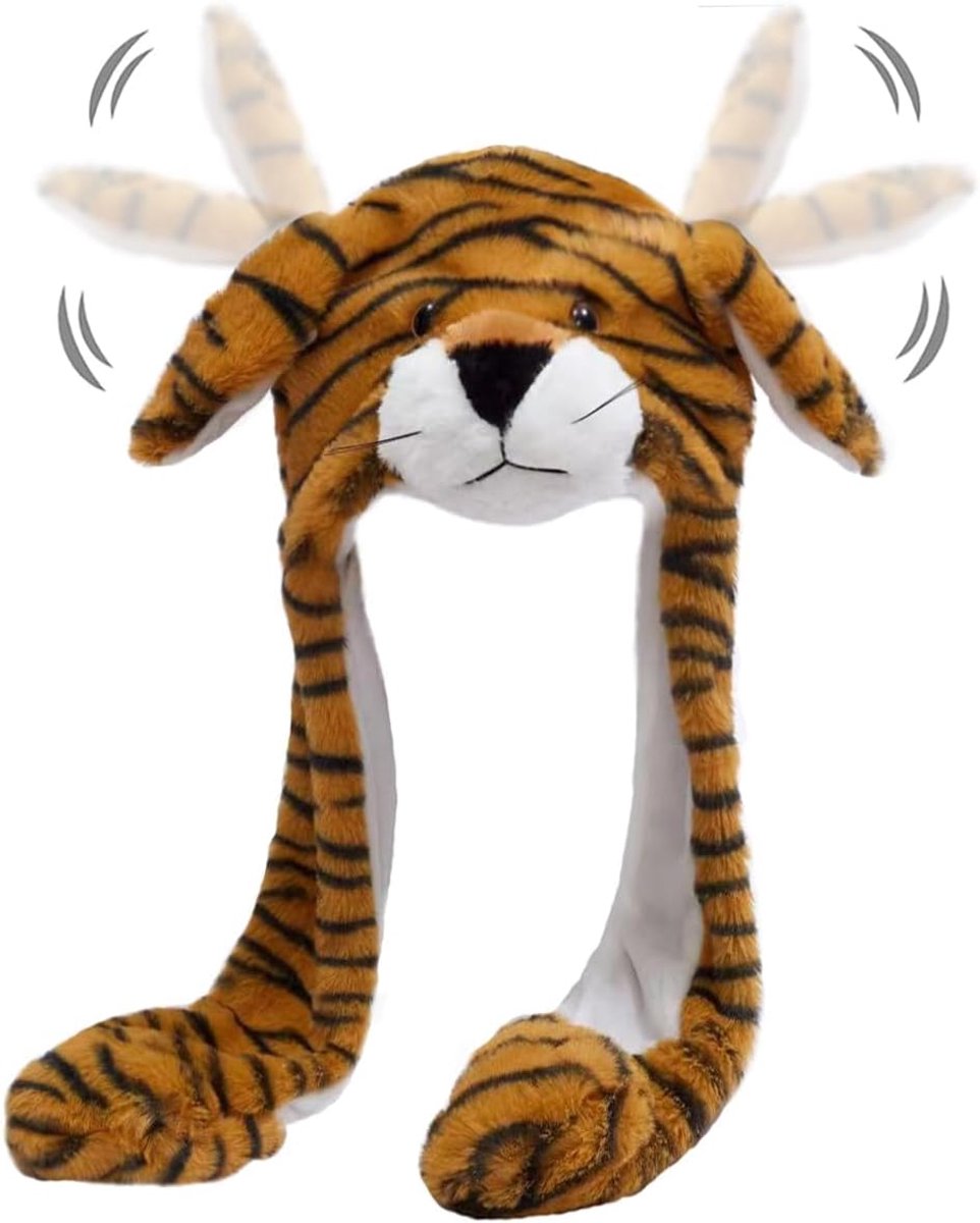 Hoed in konijnenvorm van pluche, hoed met hazenoren, hazenoren, hazenhoed met oren voor dames en meisjes, voor cosplay, Kerstmis, feest (Tigre)