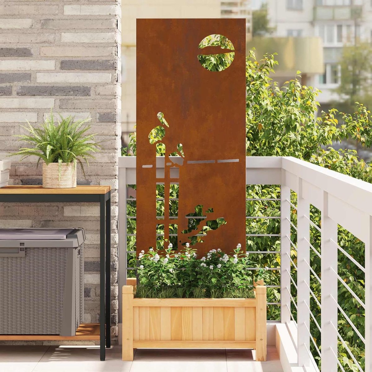 Tuin zichtwerend scherm 50 x 140 cm van weerbestendig staal, roestlook, inkijkbescherming voor terras en tuin