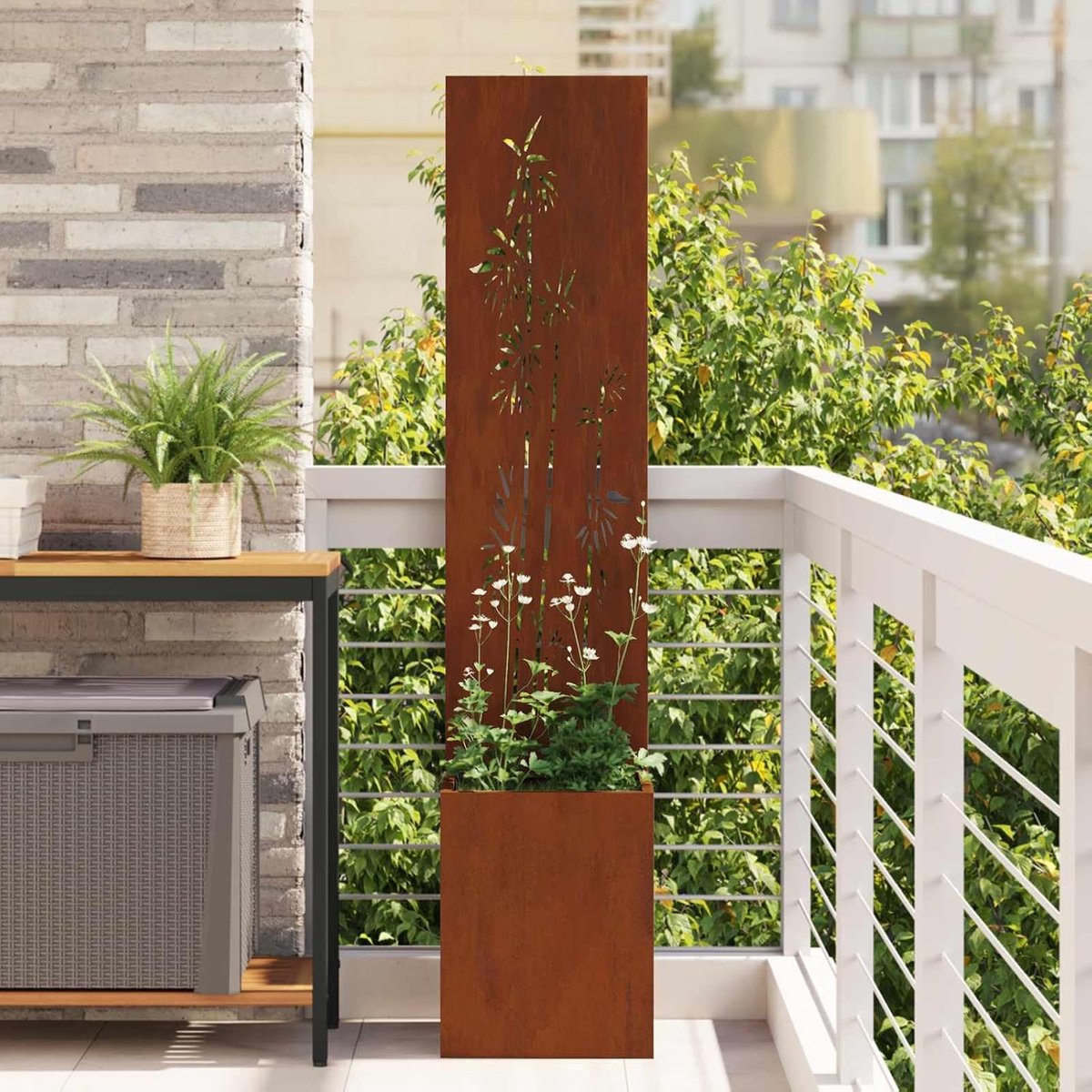 Tuin zichtwerend canvas, inkijkbescherming hek van staal, 32 x 32 x 150 cm, weerbestendig design voor terras en tuin, roestig