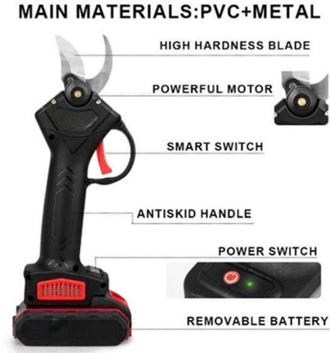 Elektrische Snoeischaar - snoeischaar - accu snoeischaar - - schaar Elektrisch - Cordless Pruning Shears - 2 Batterijtype 2 - 500W - 9000mAH - Zwart