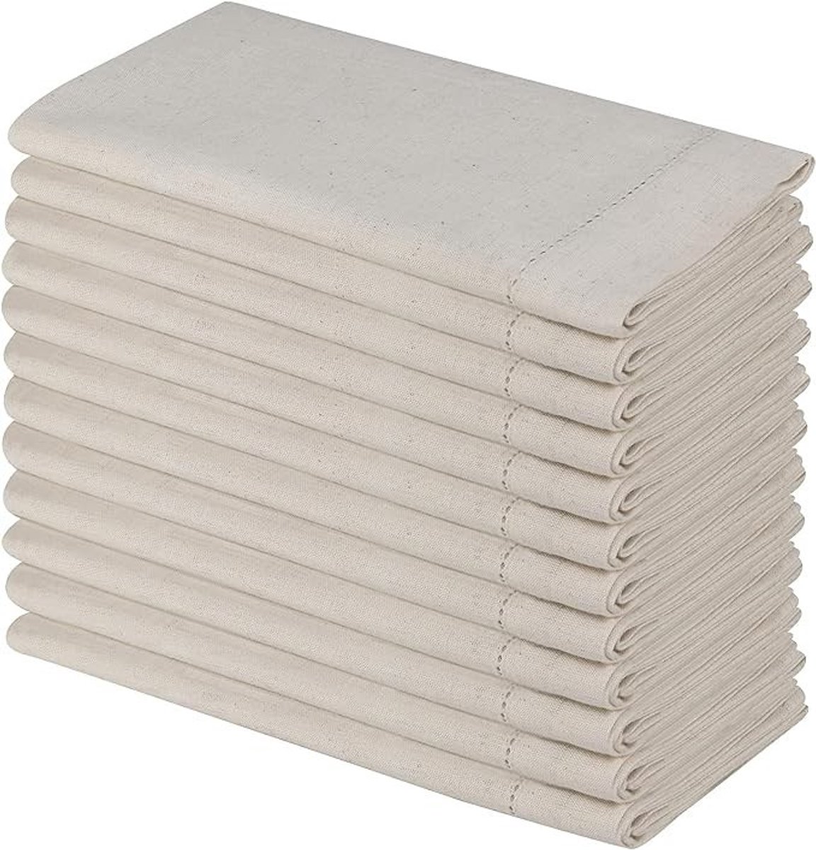 Livatto Set van 12 Katoenen Servetten met Linnenlook en Sierstiksel – 50 x 50 cm – Natuurlijke Kleur