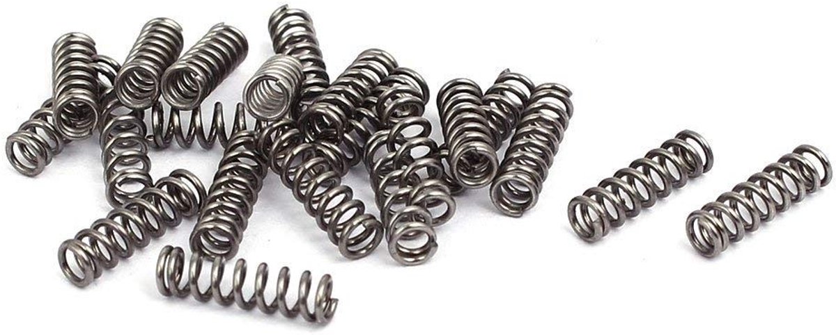 Verpakking van 20 compressieveren, 3mm buitendiameter, 0.5mm draaddikte, 10mm vrije lengte, duurzame spiraalveren met dubbele haak voor diverse projecten en toepassingen