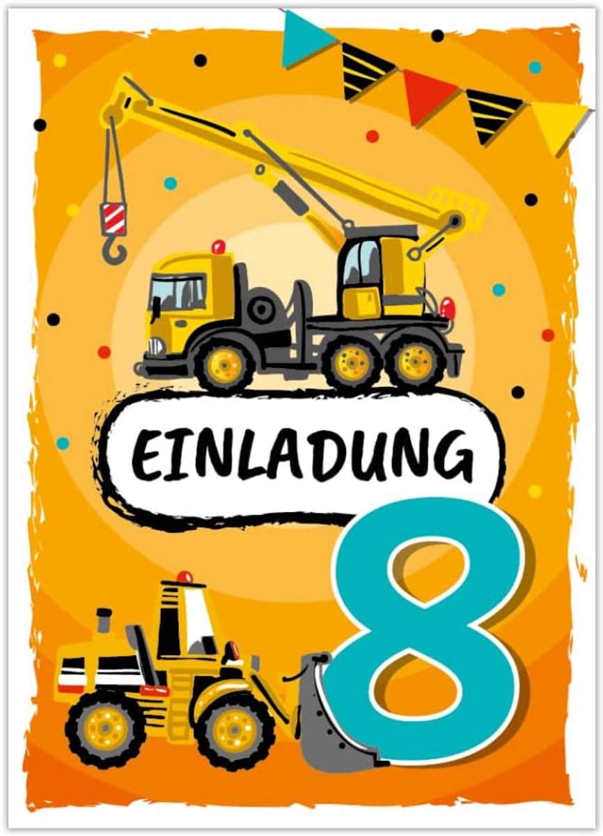 12 uitnodigingskaarten voor de 8e kinderverjaardag acht verjaardag jongens bouwplaats verjaardagsuitnodigingen