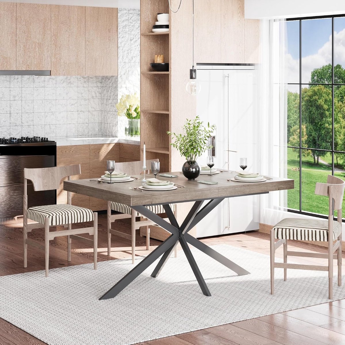 Eettafel, 140-180 cm, rechthoekige keukentafel met opslag, ruimtebesparende eetkamertafel van MDF en metaal, voor 4-6 personen (grijs)