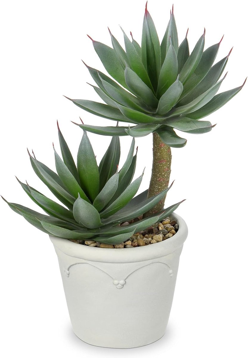 Kunstplant in witte pot van cement, 33 cm, kunstvetplanten, ziet eruit als echte kunst, vetplanten, kamerplanten, decoratieve planten voor kantoor, badkamer, slaapkamer, balkon, tafel, rek