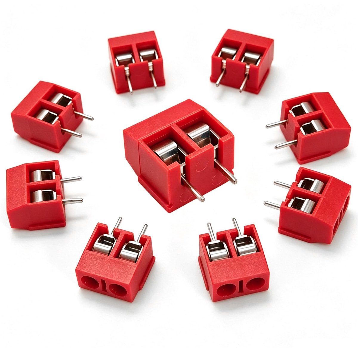 100 stuks rood 2-pins PCB mount schroef klemmenblok, 5,08 mm pitch printplaten schroefklemblok connectoren (10A / 300V)