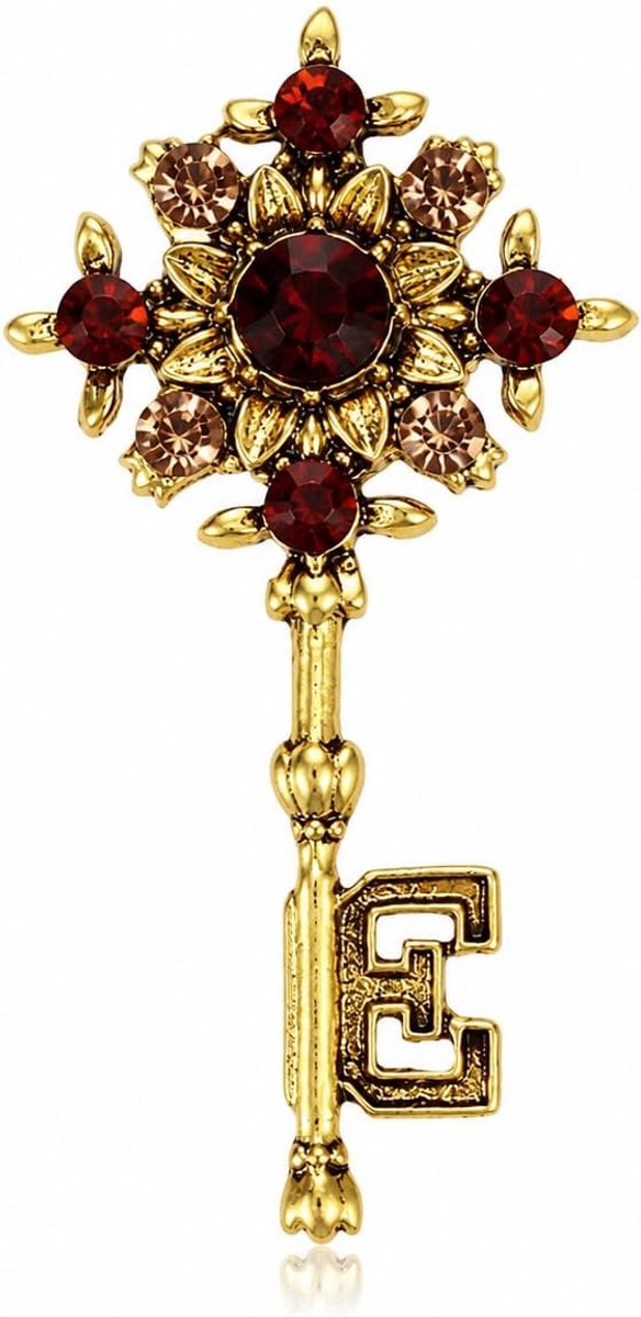 Verguld Sleutel Broche Kristal Bloem Kroon Speld voor Vrouwen Vrienden Antiek Hangertjes Cadeaus Hoeden Truien Kostuum Accessoires