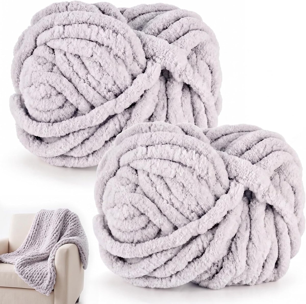 Wol om te breien, 250 g x 2 chunky garen voor handbreien, pluizige zachte wol, XXL-armbreiwol voor het haken van dekens, sjaals, mutsen, huisdiernest (09 lichtgrijs)
