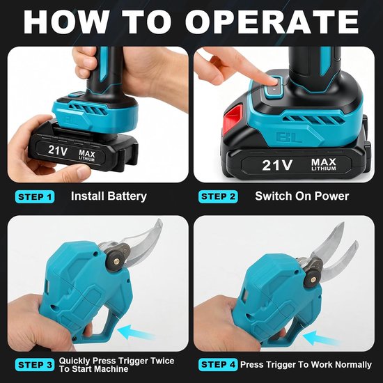 45 mm, borstelloze elektrische snoeischaar, compatibel met Makita 18 V, met lcd-display en reservemesjes, draagbare snoeischaar voor efficiënt snijden (zonder accu en oplader) — afbeelding 5