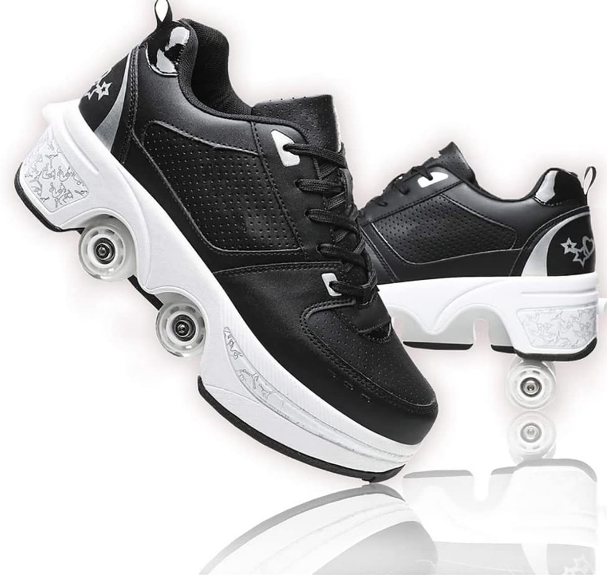 Rolschaatssneakers voor kinderen, sneakers met wieltjes, multifunctioneel, 2-in-1, skates en schoenen, sneakers met 4 wielen, modieus, voor jongens en meisjes
