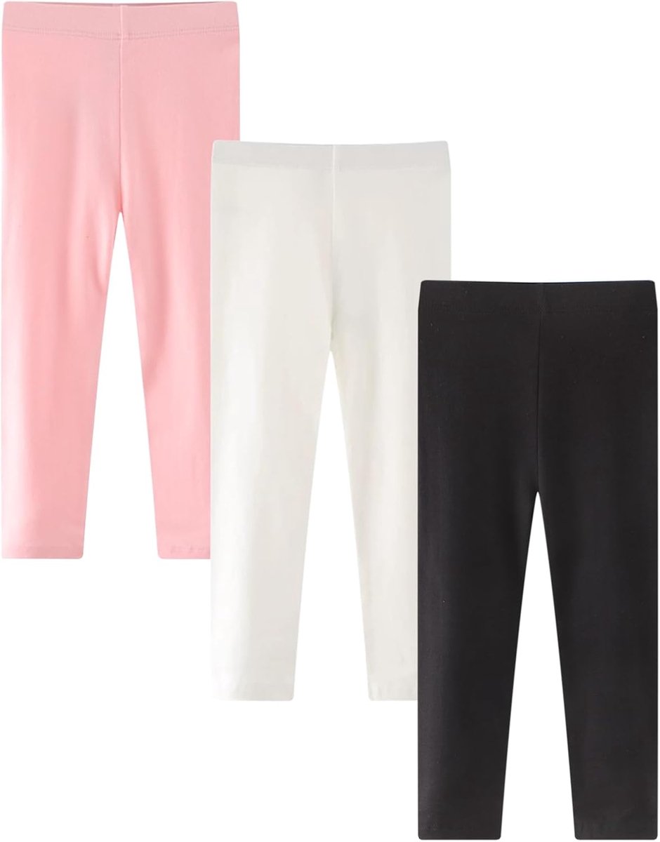 Leggings voor meisjes, set van 3, katoen, lang, elastisch, effen, van 6 maanden tot 6 jaar