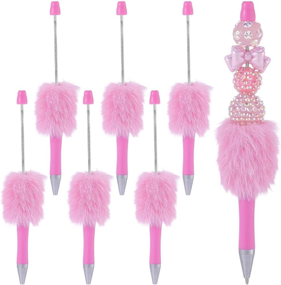12 stuks pluizige plastic kralenpennen bulk schattige pluche bal zwarte inkt balpen kralen pennen met grappige pompon voor doe-het-zelf decoraties cadeau kantoor schoolbenodigdheden party
