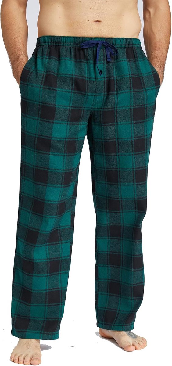 Pyjama voor heren, flanel, katoen, geruite slaap- en loungebroek, pyjamabroek met zakken en knoopgulp