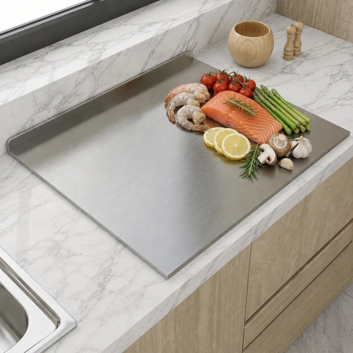 Stalen snijplank 40 × 50 cm met aanslagrand