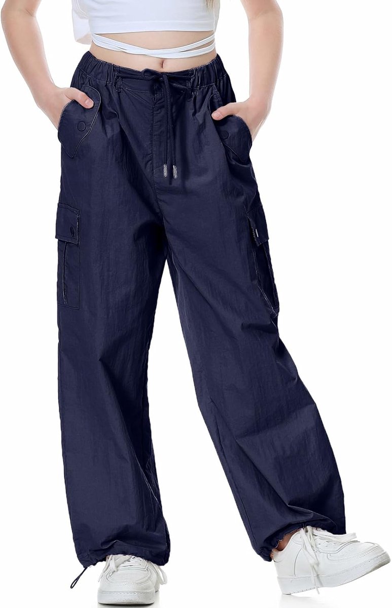 Parachute Baggy Cargo Broek voor Meisjes, Y2K Vintage Joggingbroek met Verstelbare Elastische Taille voor Kinderen