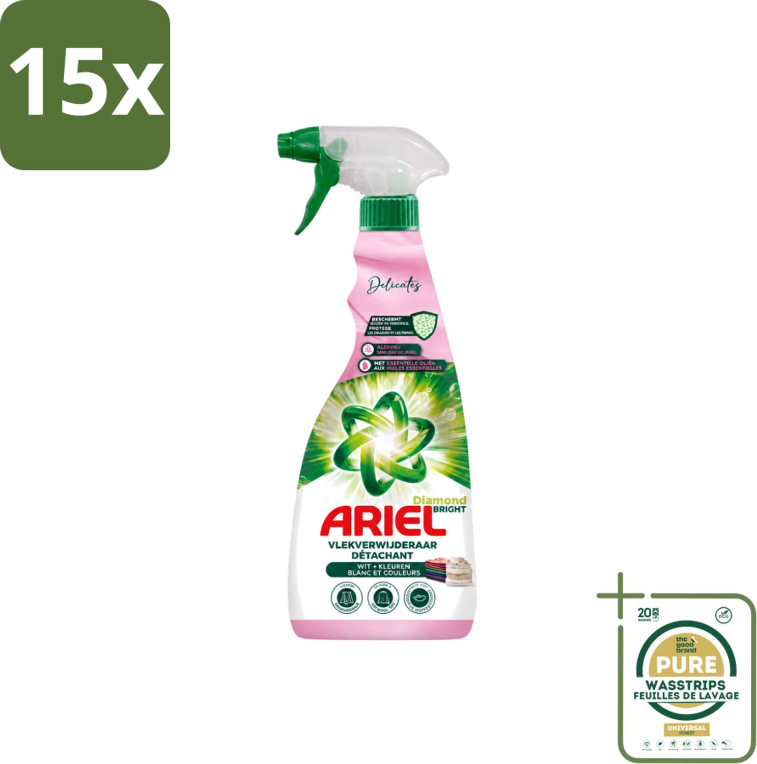 15 x Ariel - Vlekkenverwijderaar - Delicate & Wool Spray - 750 ml - Wasstrips - Vlekkenverwijderaar Zijde - Vlekkenverwijderaar Wol - Vlekkenverwijderaar Babykleding - Vlekkenverwijderaar Fijn Wasgoed - Vlekkenverwijderaar Zonder Bleek
