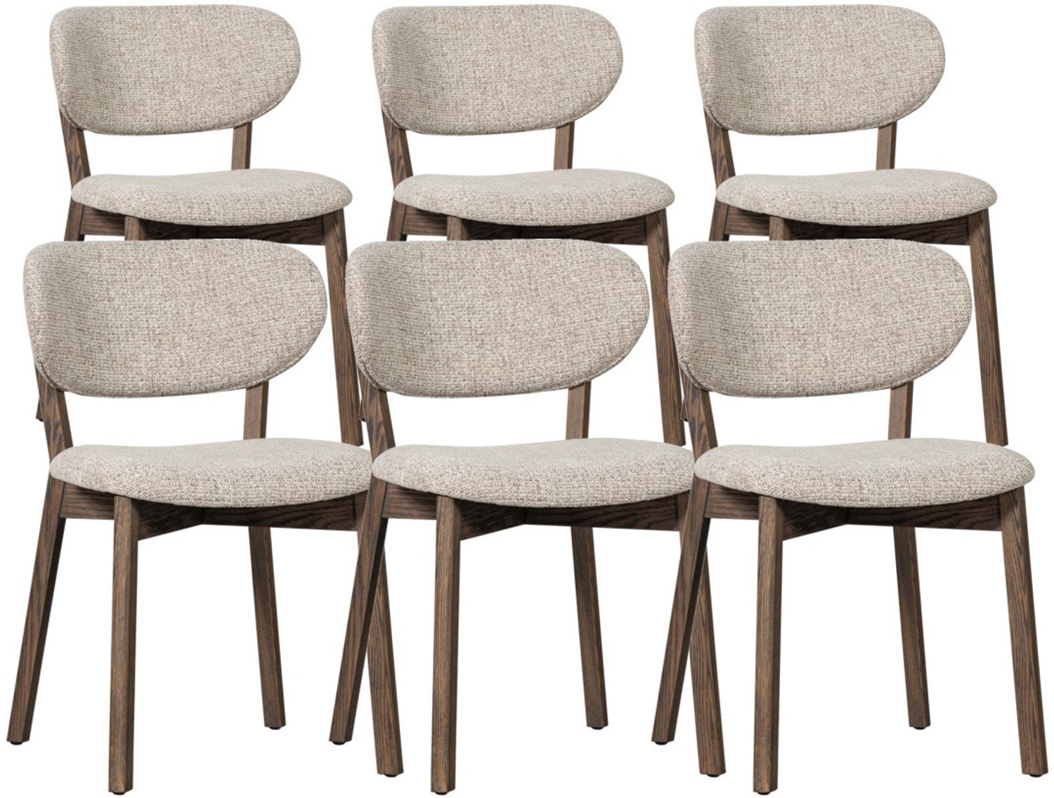 DS4U - - Quinn eetkamerstoel - Set van 6 - Beige / donkerbruin hout - Hout - Met armleuning