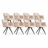 DS4U - - Romy eetkamerstoel - Set van 8 - Champagne - Velvet - Met armleuning - 360 draaibaar