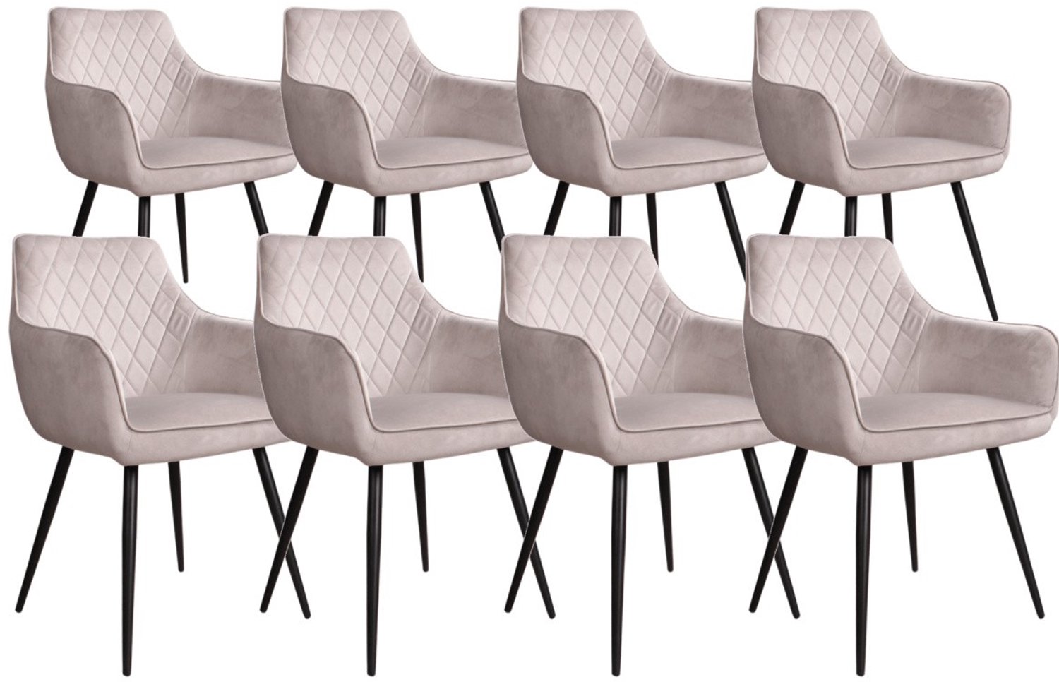 DS4U - - Ravi 3.0 eetkamerstoel - Set van 8 - Grijs - Velvet - Met armleuning