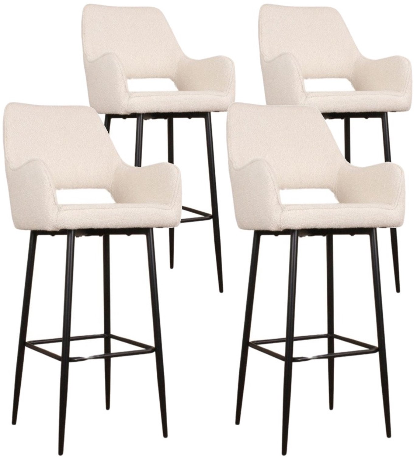 DS4U - - Lenon barkruk 75 cm - Set van 4 - Ivoor - Boucle - Met armleuning