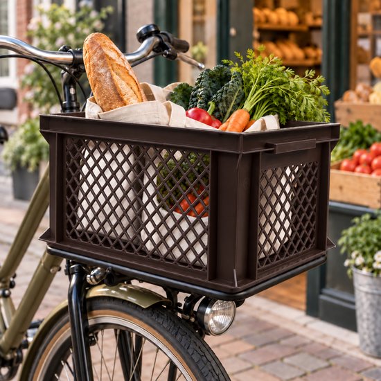 Dutch Standard Fietskrat – 26 Liter – 40 x 30 x 22 cm – Kunststof – Voor Voordrager – Bruin — afbeelding 2