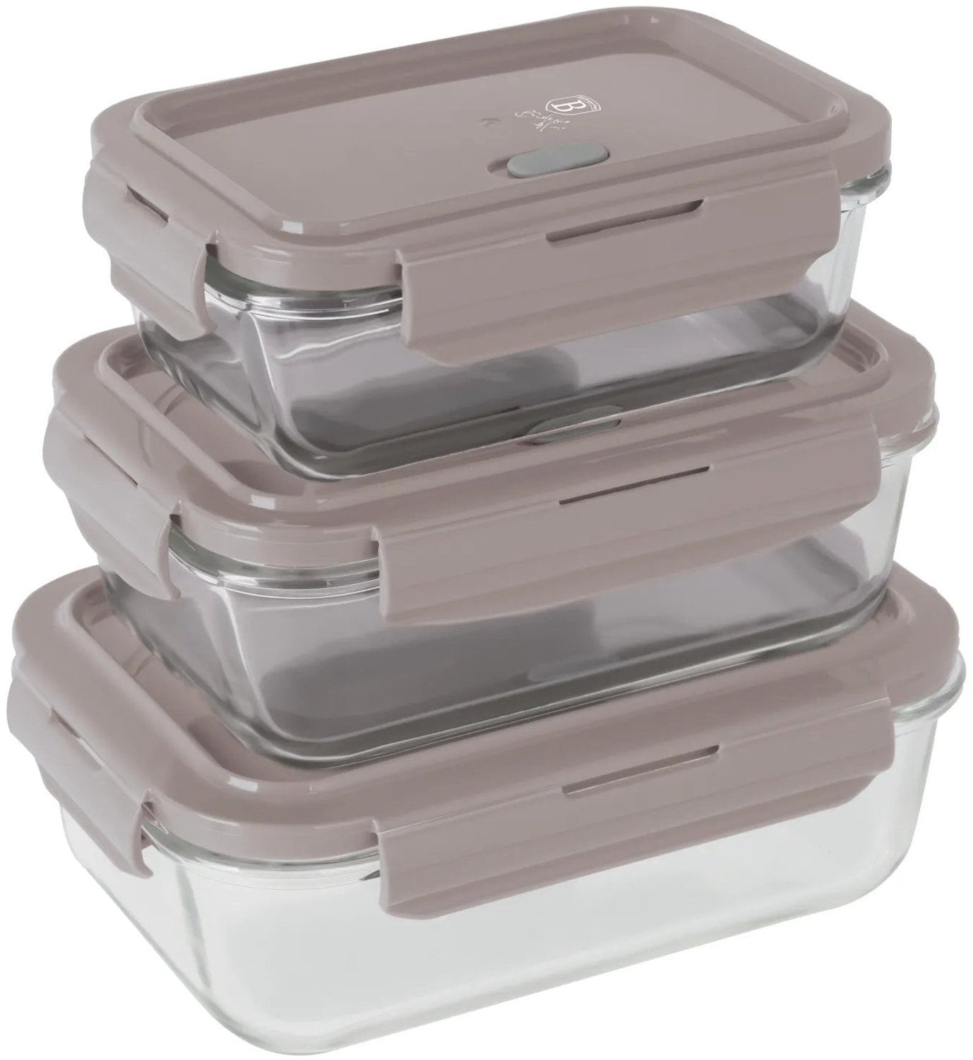 Glazen voedselpotten met deksel, set van 3 stuks, Taupe Collection