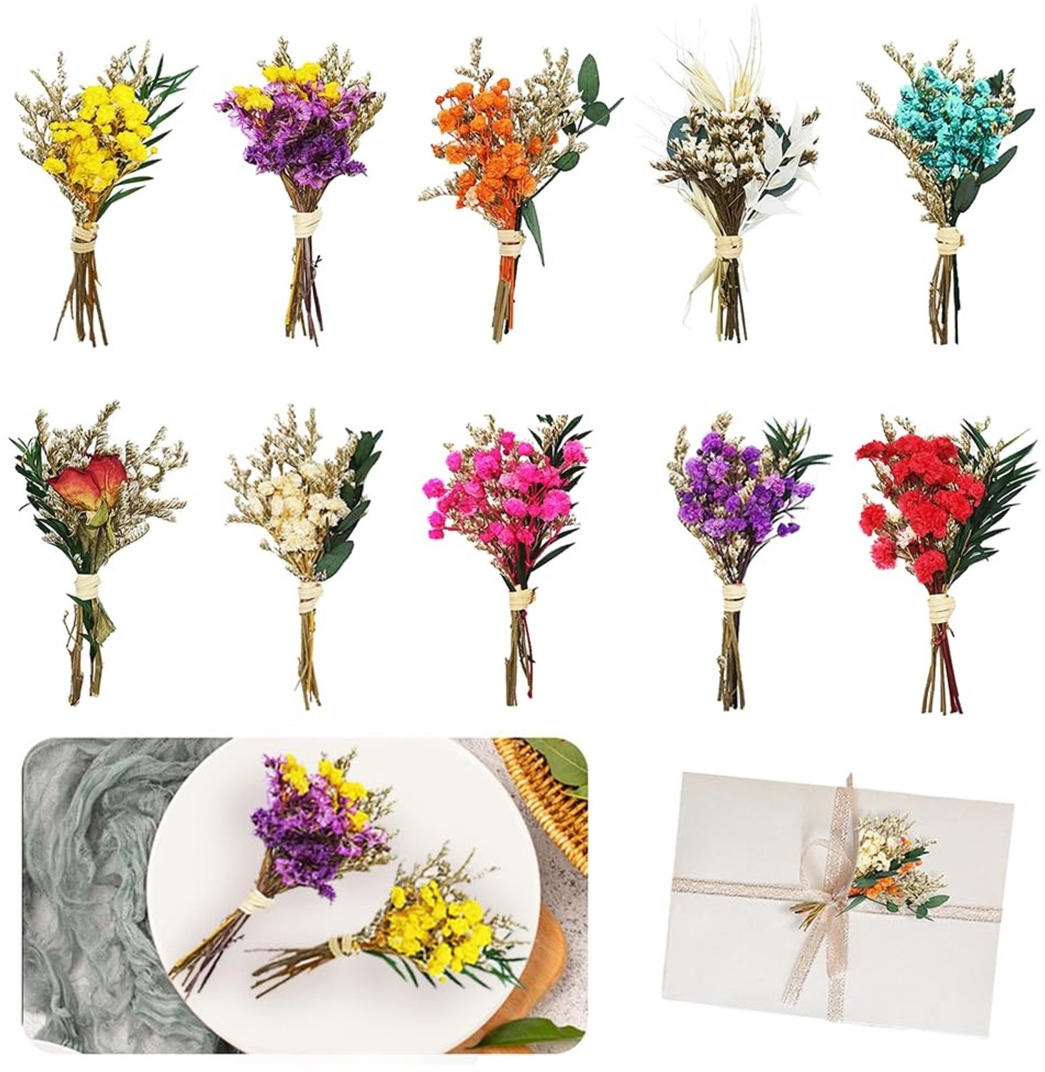 Famanu Mini droogbloemen boeket voor decoratie en DIY projecten 10 stuks