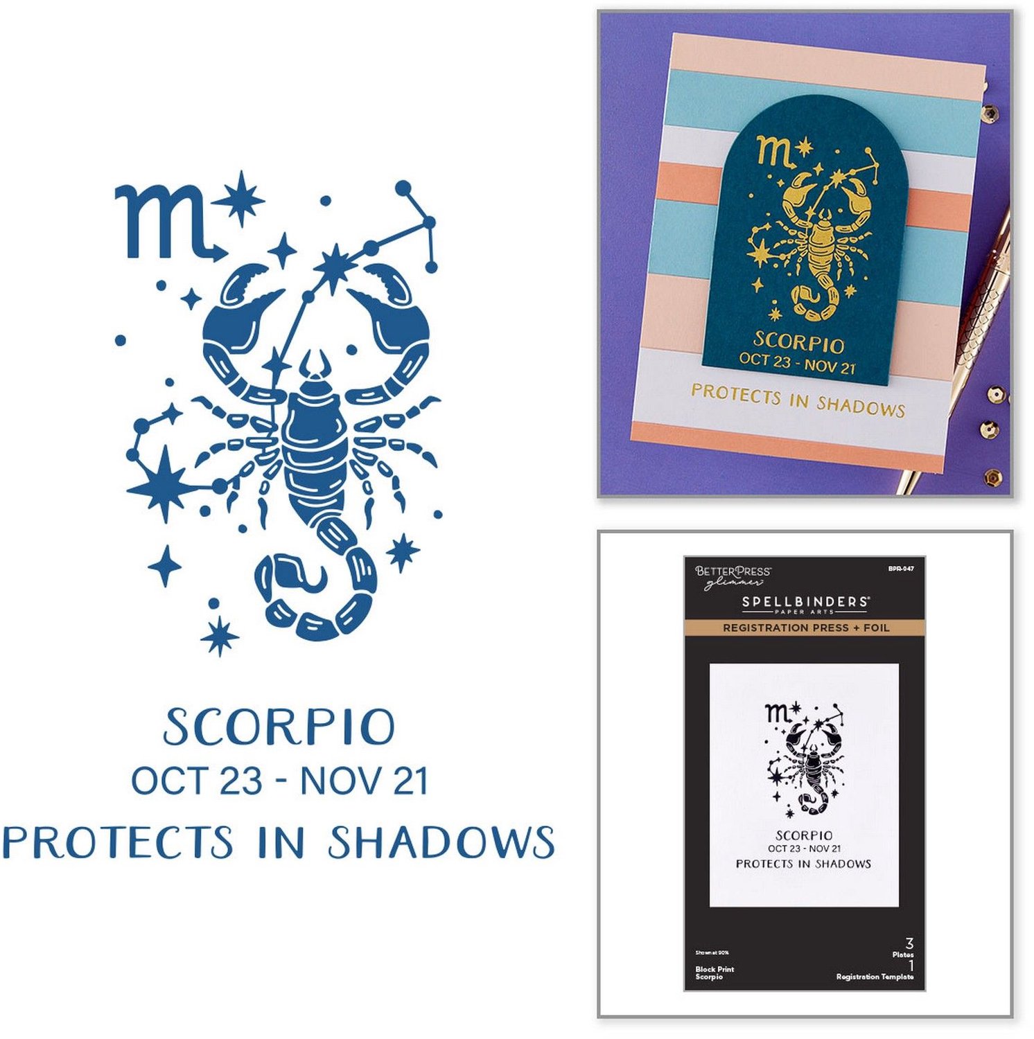 Spellbinders Block Print Press + Foil Plates - Schorpioen (Scorpio) - 4 st.