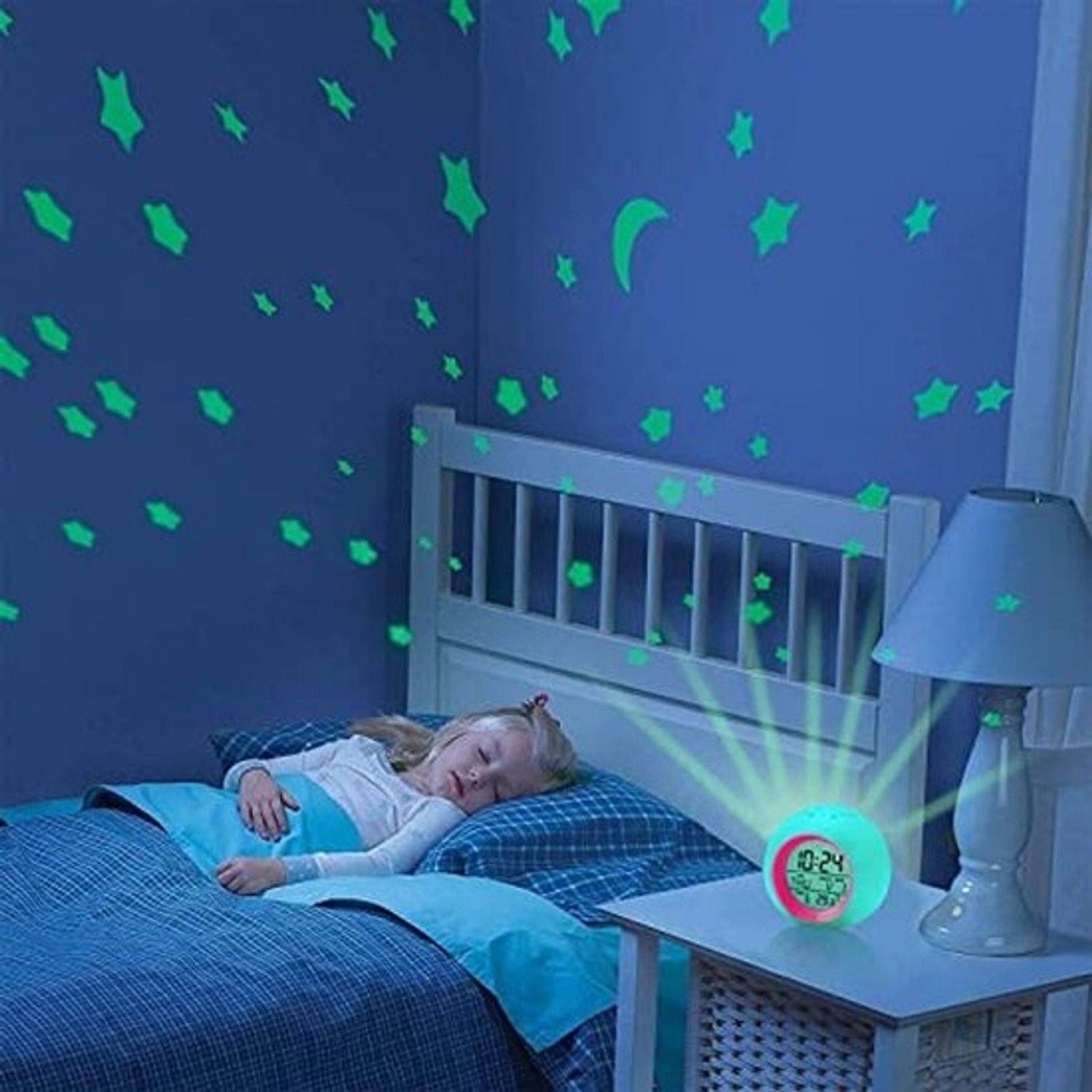 Digitale kinderwekker met licht en projectie voor jongens en meisjes - 7 kleuren, lief nachtlampje, cadeau voor kinderen