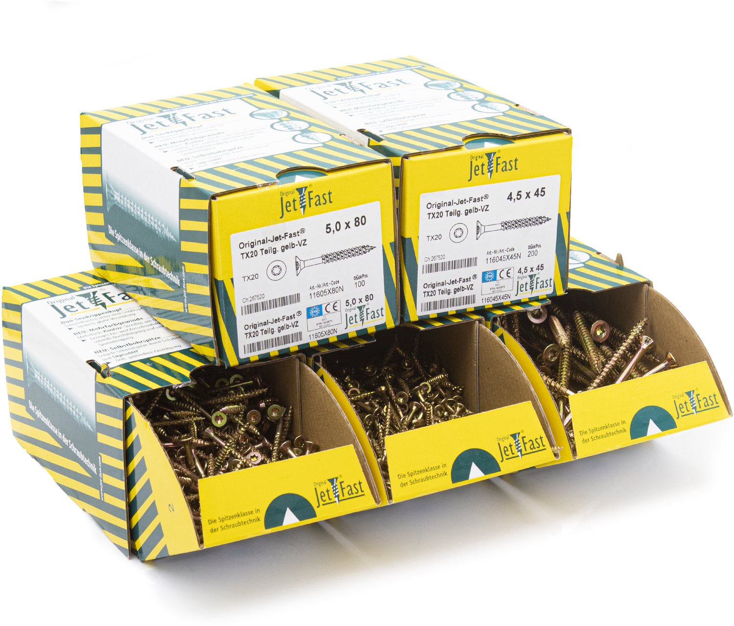 Jet-Fast Schroeven Assortiment 1400-delig – Torx Houtschroeven TX20/TX30 – 5 Maten 3,5 x 35 t/m 6 x 100 mm