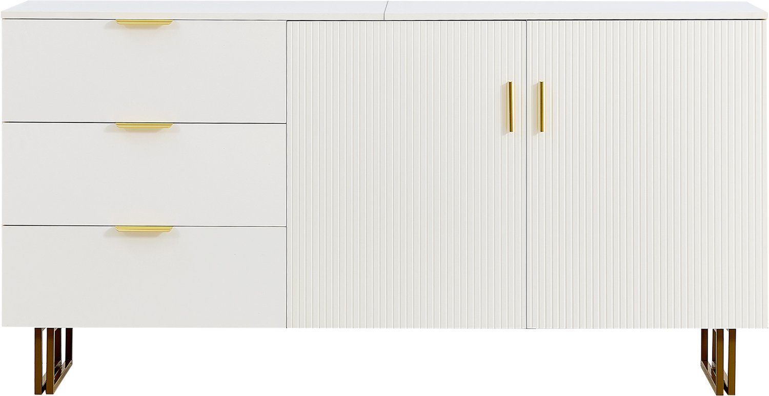 SONNENH Dressoir - Wit en goudkleurig - 2 reliëfdeuren en 3 lades - 160 x 40 x 81,5 cm