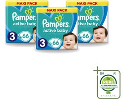 3 x Pampers – Luiers – Active Baby Dry Maat 3 – 66 Luiers - Grootverpakking - Vaatwasstrips - Baby Luier - Droge Luier - Vochtabsorptie - Baby Droogheid - Superabsorberende Kern