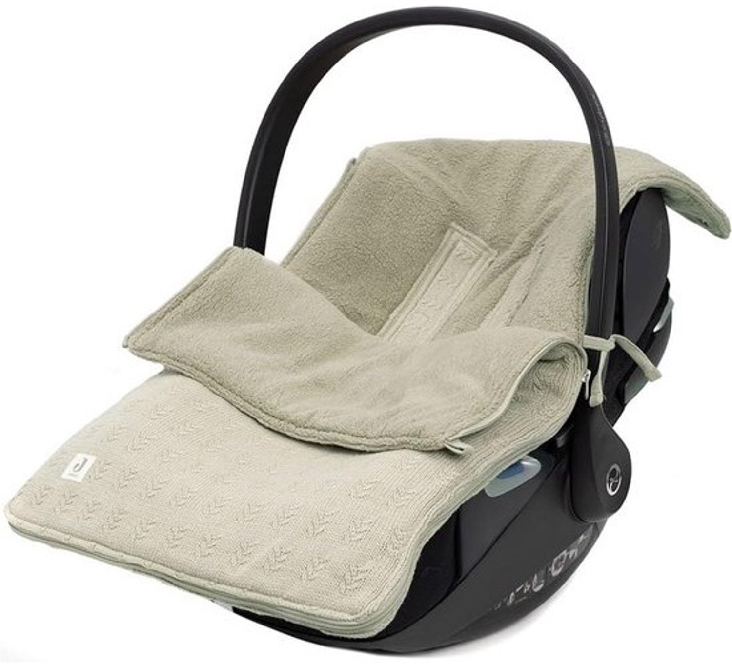 Jollein Footmuff Grain Knit - Voetenzak voor Maxi Cosi en kinderwagen - Gebreid patroon, fleecevoering - 3- en 5-puntsgordel - Olive Green