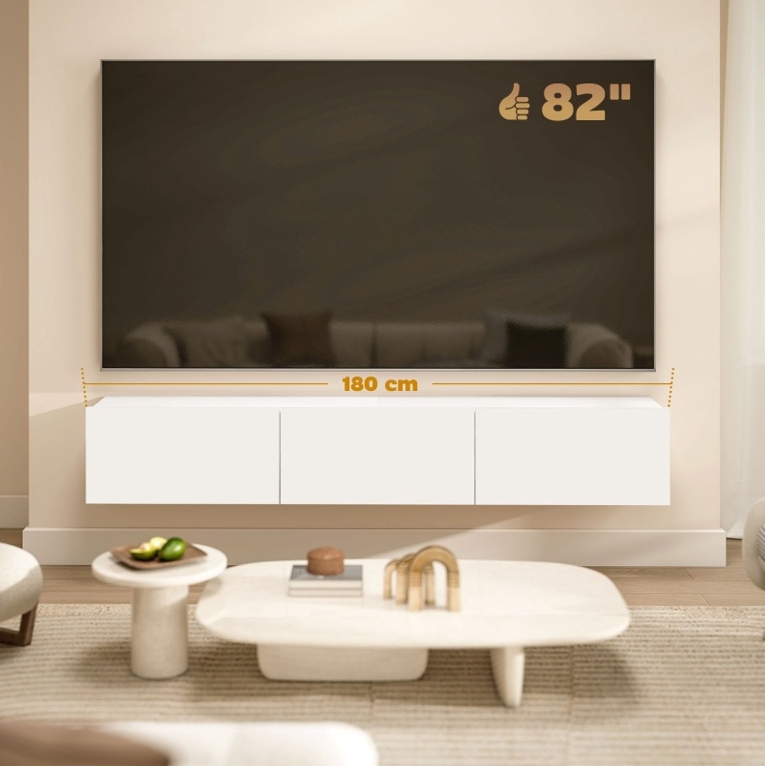 CHICFURN TV-meubel - 3 kleppen - Soft-close - Wandmontage - Wit