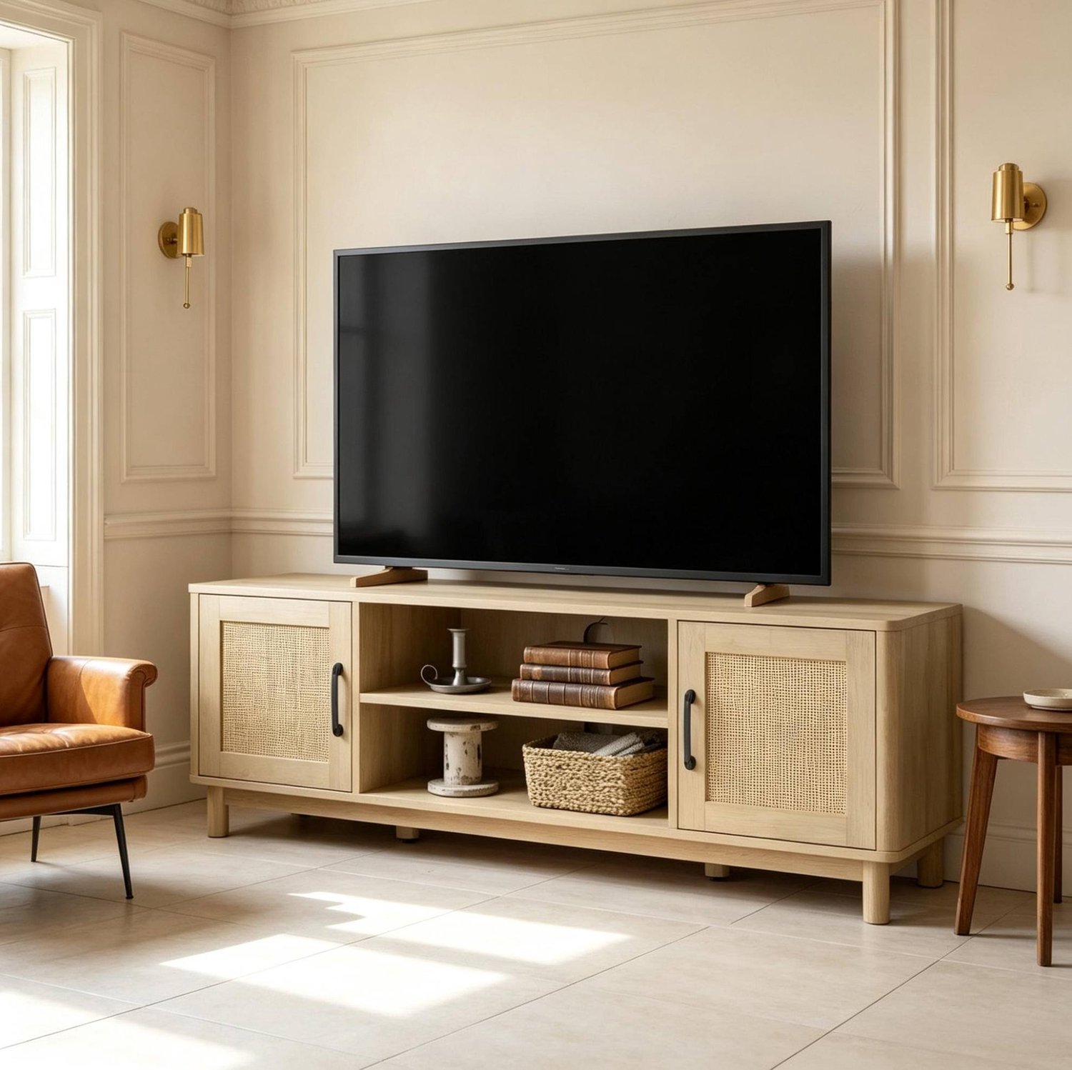 CHICFURN TV-meubel 135 cm - Kabeldoorvoeren - 2 deuren - Eikenkleur