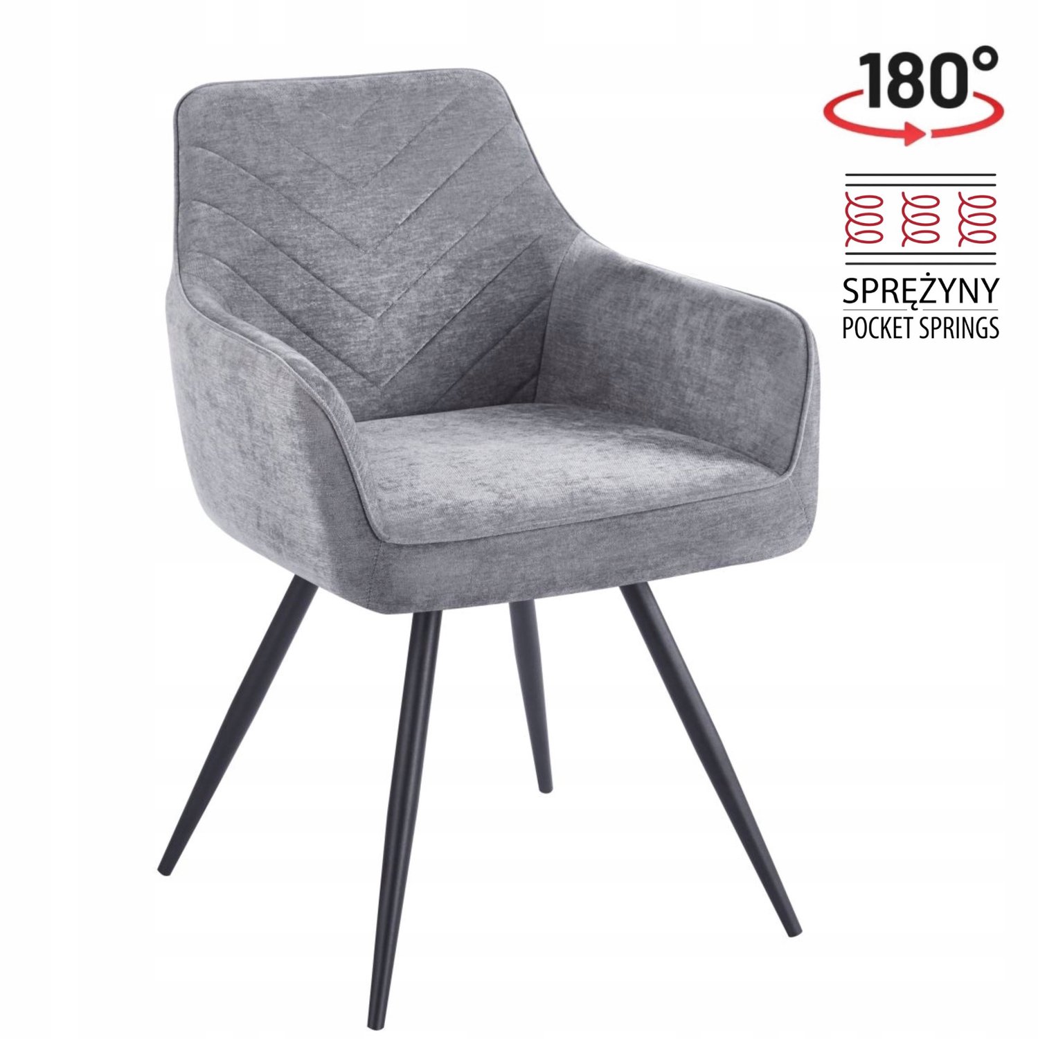 Furnitex K43-FX - Grijze eetkamerstoel - DAVIS Wind 89-stof - 180° draaibaar - Automatische terugkeer