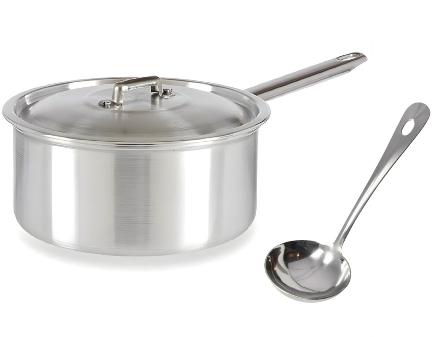 Steelpan en Sauslepel - D20 cm - 3L - zilver - aluminium/rvs - jusplan/sauspan - pannen