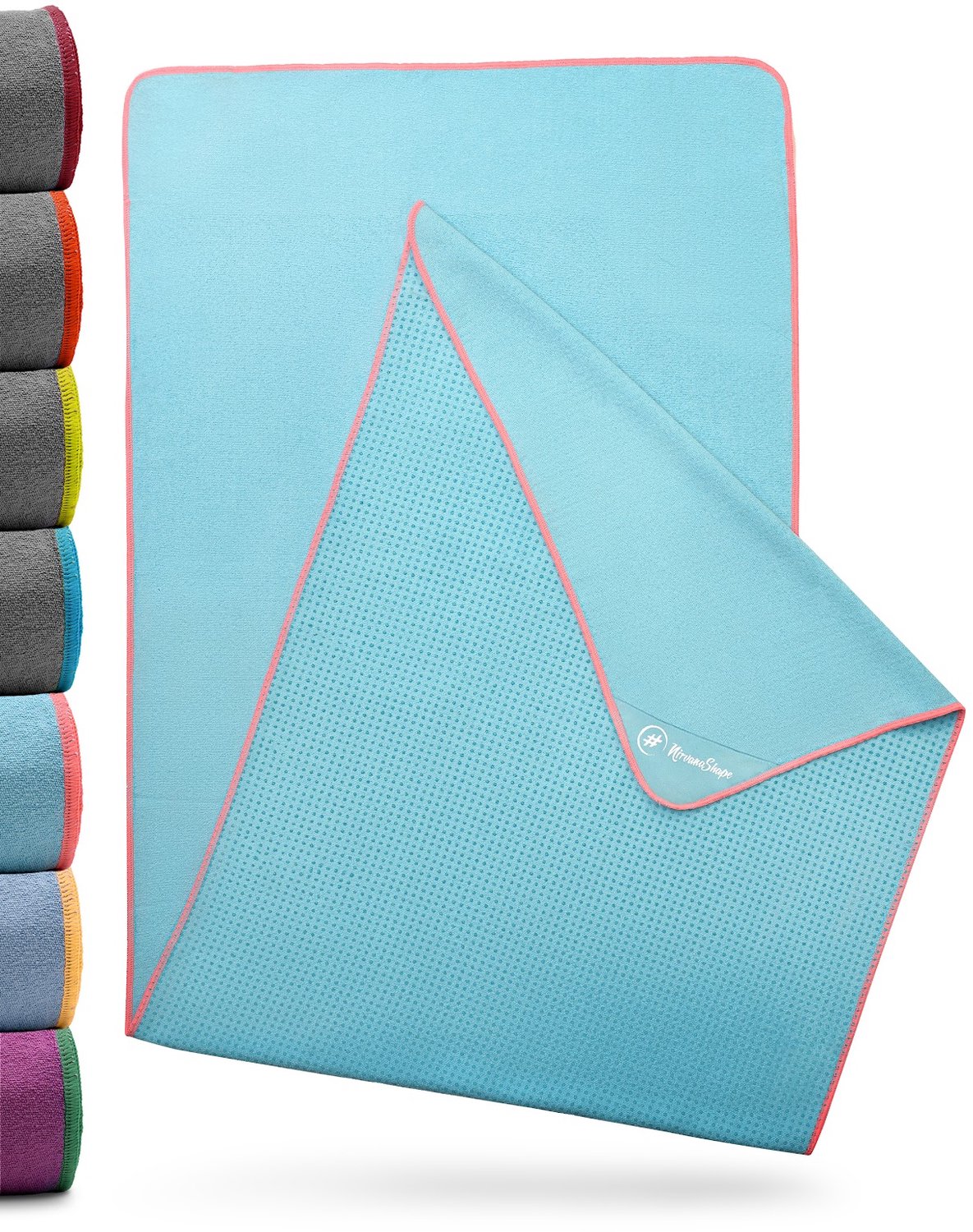 NIRVANASHAPE - Yogahanddoek als yogamat handdoek - antislip noppen - absorberende microvezel - hygiënisch en wasbaar op 40 graden - 185 x 63 cm - turkoois/roze