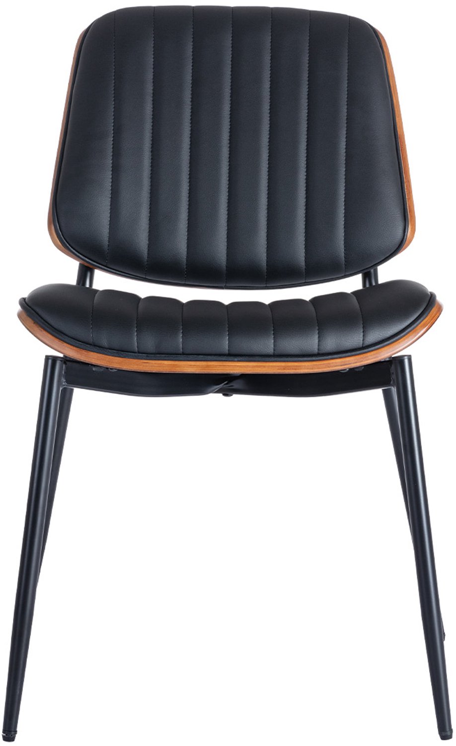 SONNENH Eetkamerstoelen set van 2 - Zwart kunstleer en walnootkleurig gebogen hout - Zwarte metalen poten Zwart met walnootkleur en zwarte poten