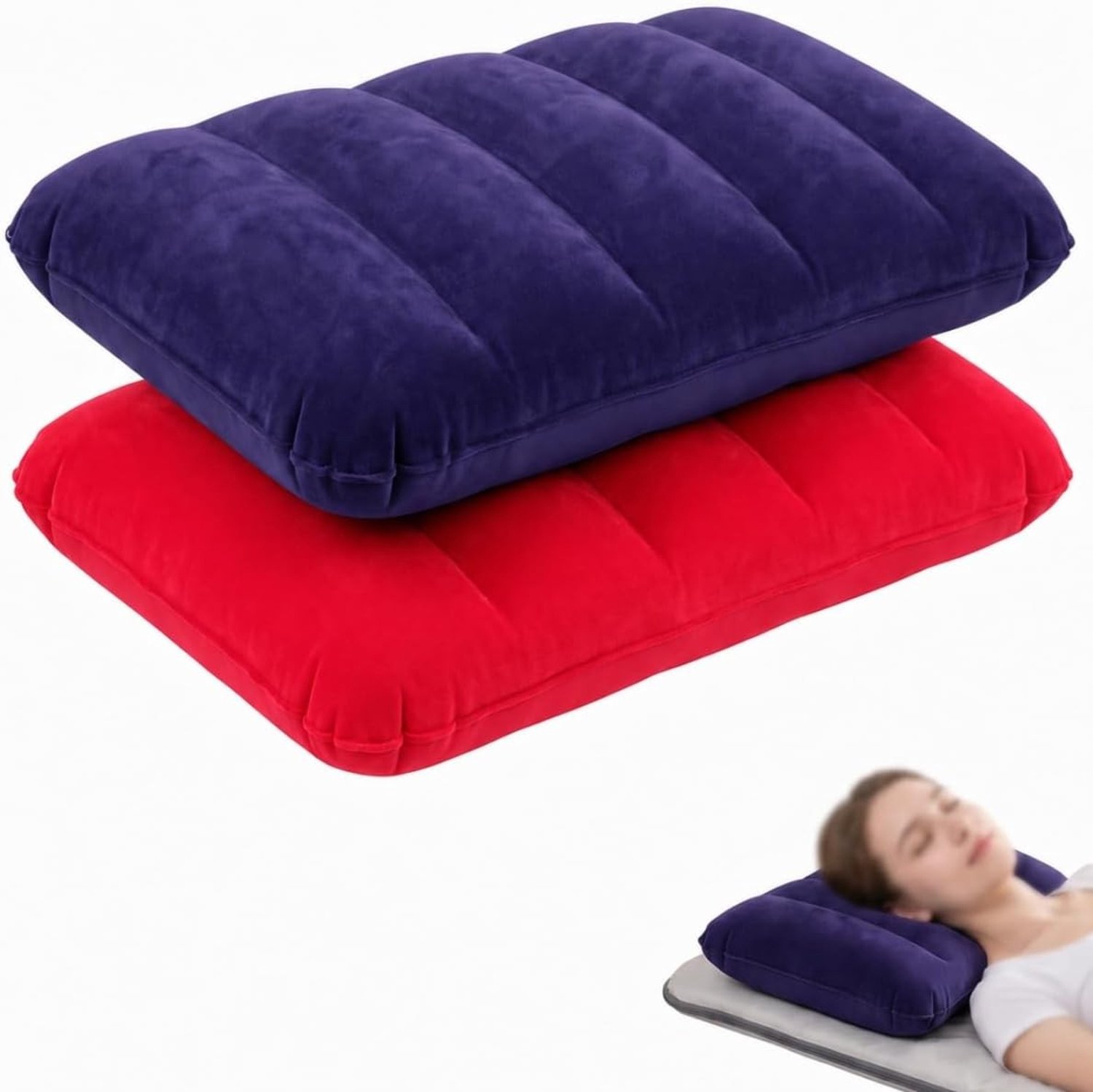 Opblaasbaar Kussen - Blauw - Ergonomisch Reiskussen - Voor Camping en Outdoor