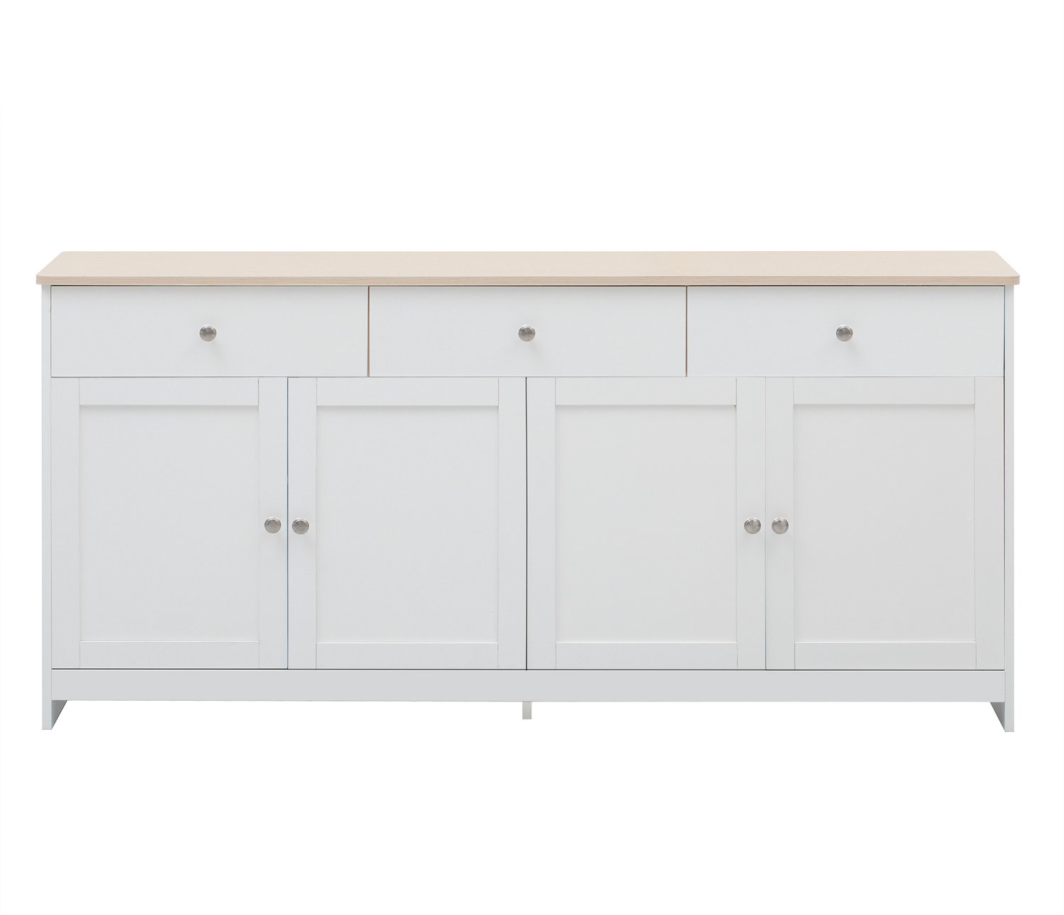 SONNENH Wit dressoir met 4 deuren, 3 laden en houtlook bovenblad - 160 x 37 x 75 cm
