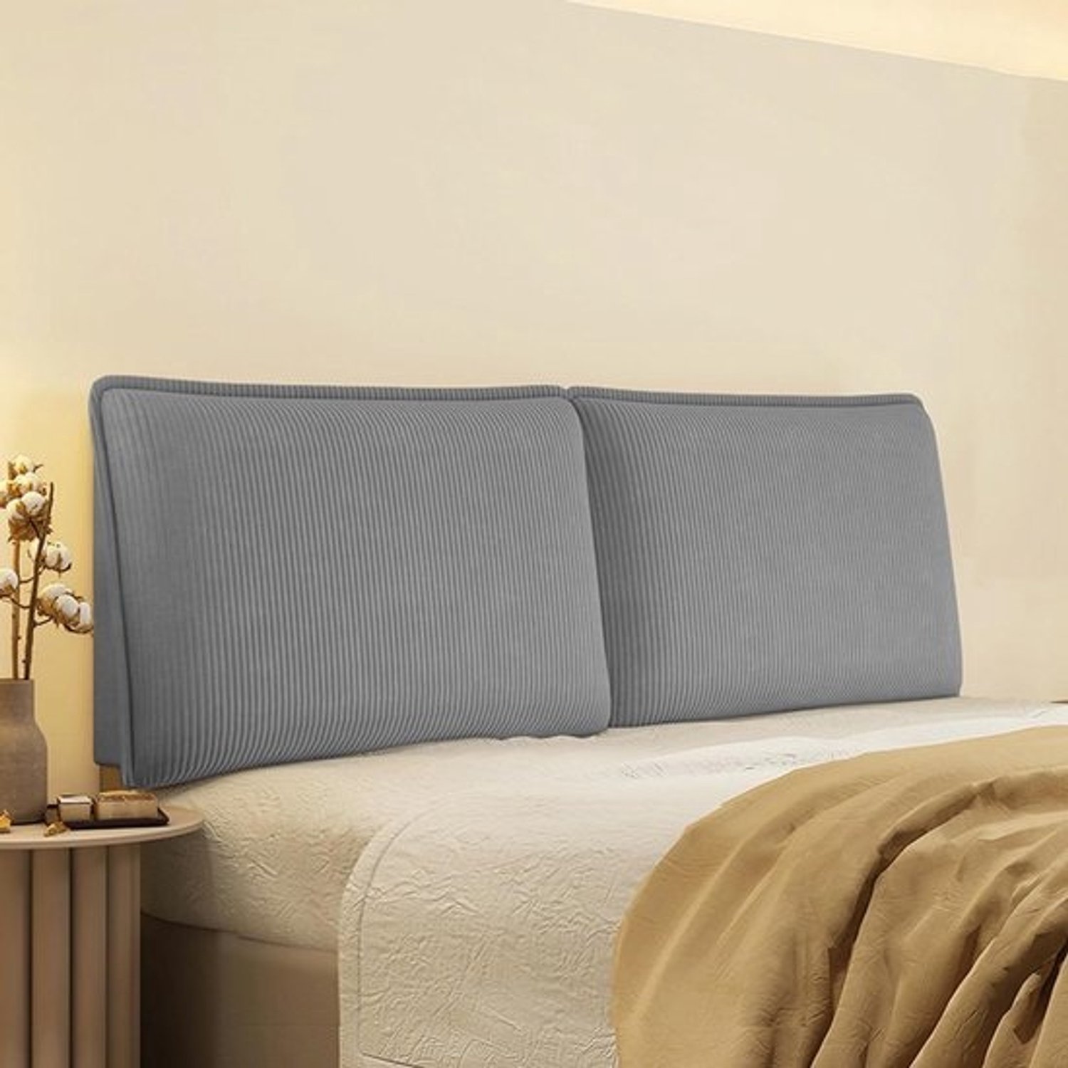 Gestoffeerd hoofdbordkussen - Rugsteun voor bed - Ontspannen in bed - Zachte corduroystof - 155 cm - Grijs