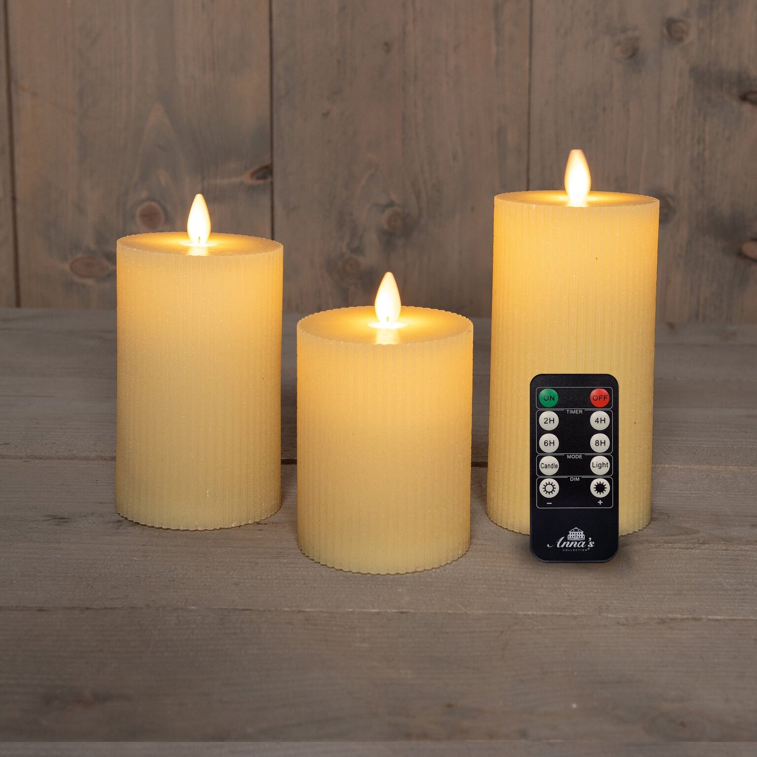 Anna's collection - Stompkaars ribbel wax led bewegende vlam met af...