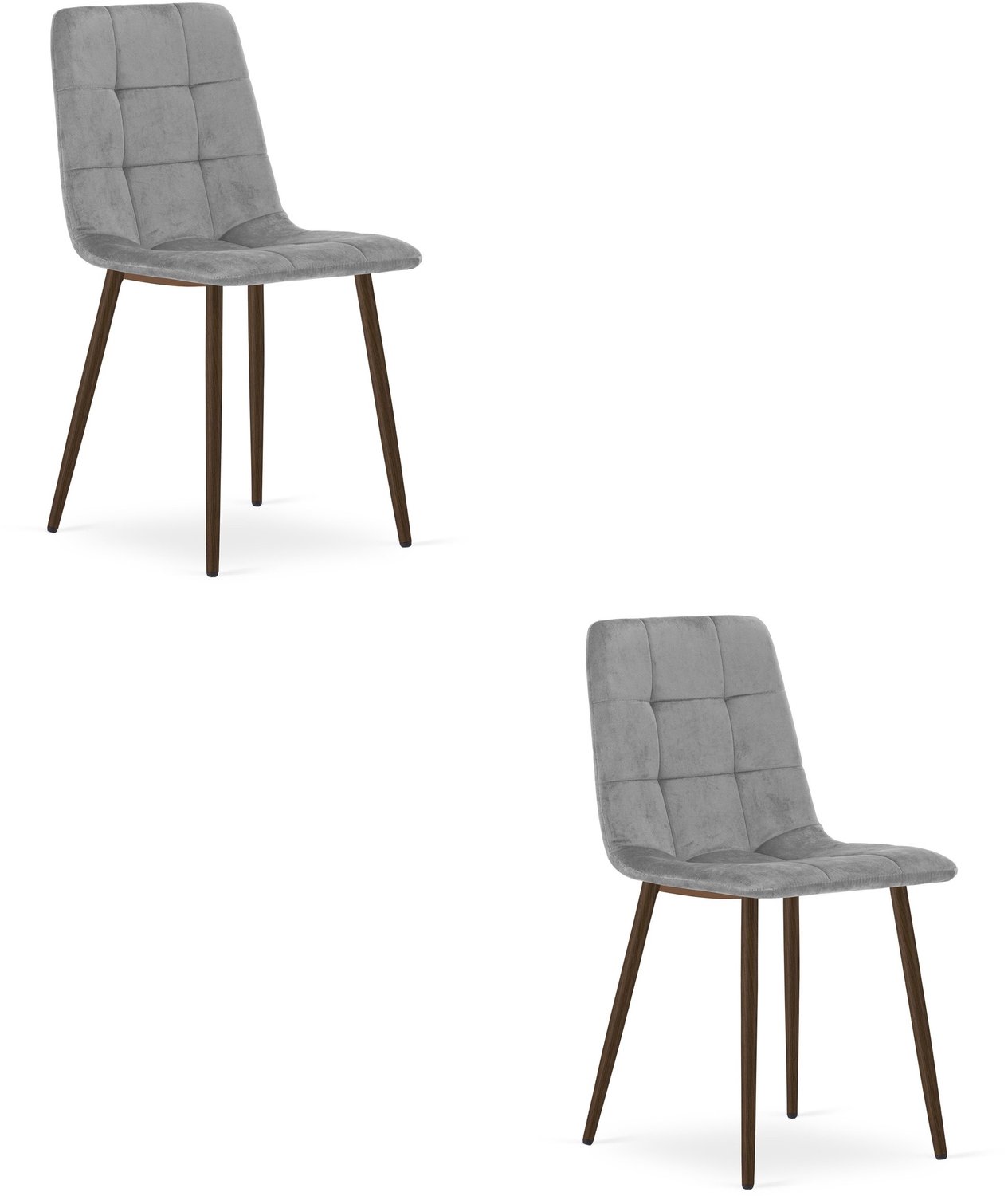 LEOBERT KARA Eetkamerstoelen – Set van 2 – Grijs Velvet – Walnootkleurige Houten Poten – Comfortabele Ergonomische Zitting – Modern Design – Velvet Stoel voor Woonkamer, Keuken en Eetkamer – Max. 110 kg per Stoel