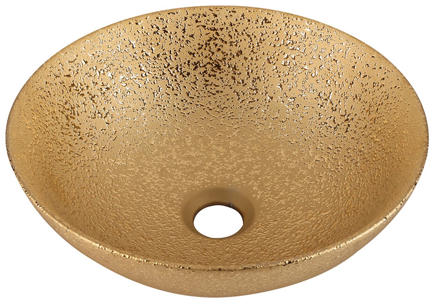 Differnz Bright Waskom - Keramiek - Ronde Opzetwaskom met Glanzende Gouden Afwerking - Onderhoudsvriendelijk - Geschikt voor Diverse Wastafels en Kranen - Ø 36 x 14 cm - Goud