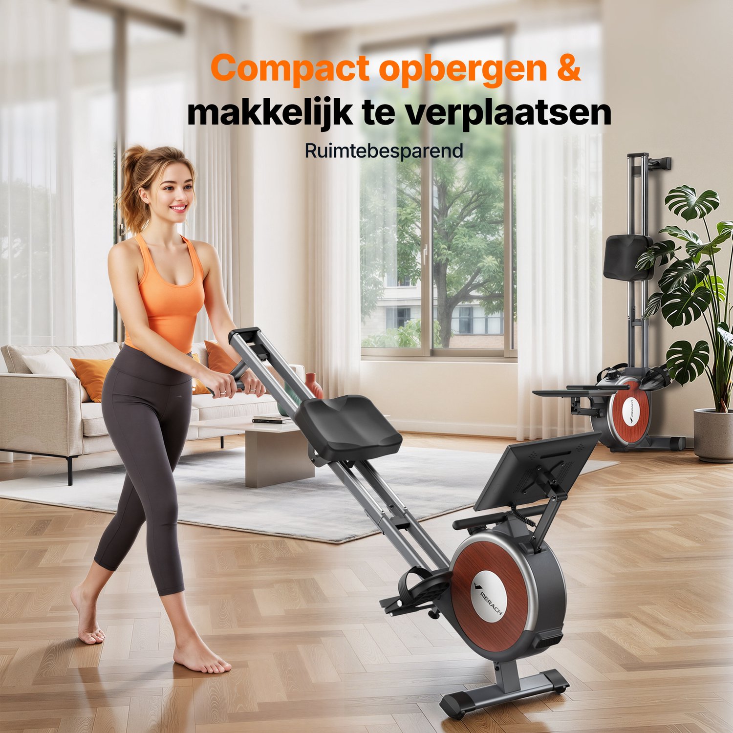 MERACH Smart Roeitrainer met 15.6" HD Scherm - Magnetische Roeifietser met 16 Weerstanden - Stil Dubbel Railsysteem - Max 158 kg - Bluetooth App thumbnail 5