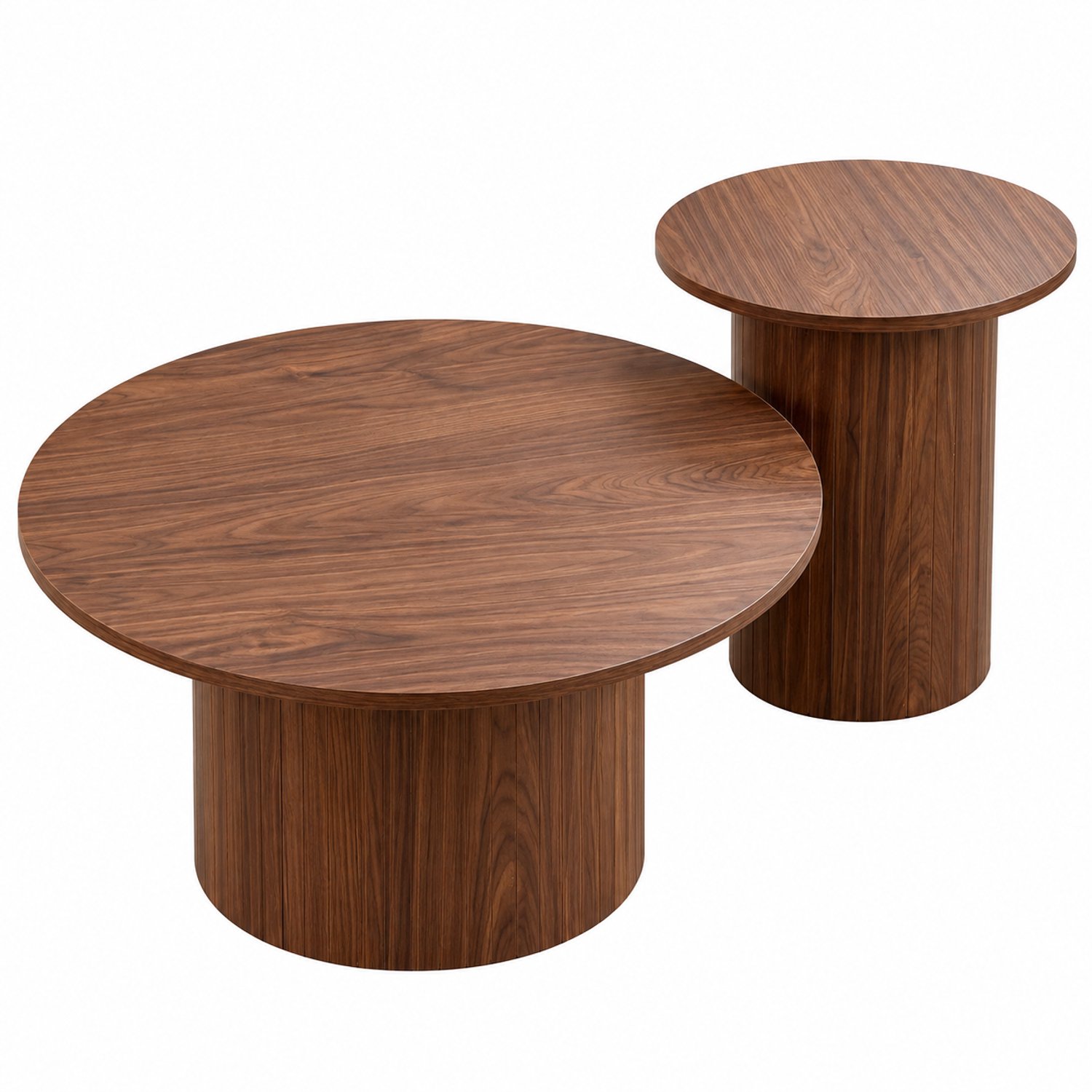 Tremeo Salontafel Walnoot - Set van 2 Salontafels - Ø 70 en 40 cm - Scandinavisch Design - Bijzettafels - 70x70x40 en 40x40x50