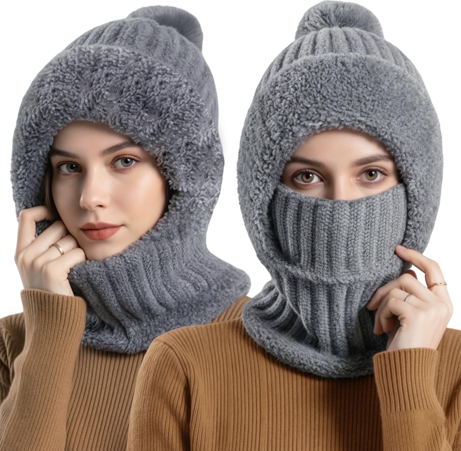 3-in-1 Wintermuts Dames - Warme Balaclava met Sjaal en Gezichtsmasker - Nekwarmer en Gezichtsbedekking - Winddicht en Elastisch - Zachte Voering - Voor de Winter