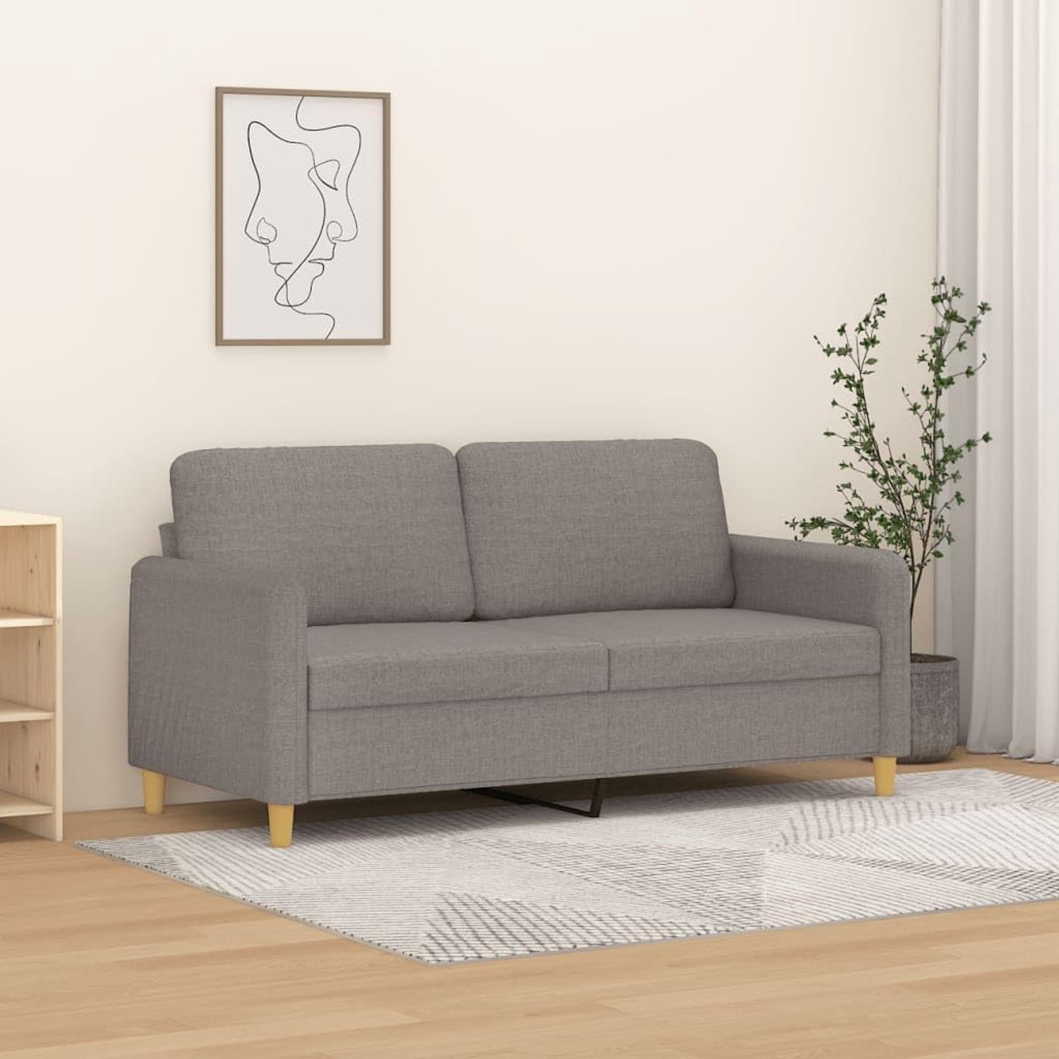 2-zitsbank, taupe, 140 cm, stof, gestoffeerd, woonkamer, zitmeubel, comfortabel zitgevoel, modern design, duurzaam, duurzaam, ademend, robuust metalen frame